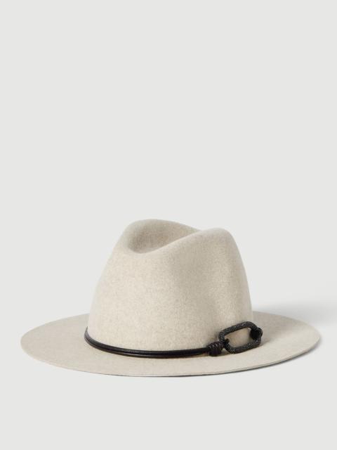 Brunello Cucinelli Felt fedora with leather and monili band