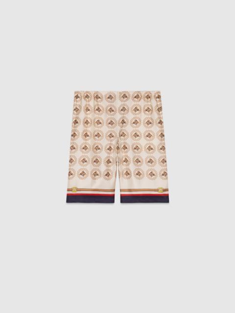 Equestrian print silk twill shorts