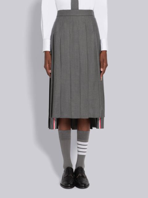 Medium Grey Super 120's Twill Dropped Back Below-the-knee Pleated Skirt
