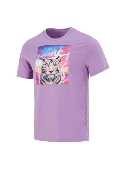Nike Men's Nike TIGER Pattern Logo Athleisure Casual Sports Short Sleeve Purple T-Shirt DJ1406-589