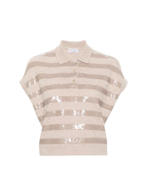 sequin-embellished cotton polo shirt