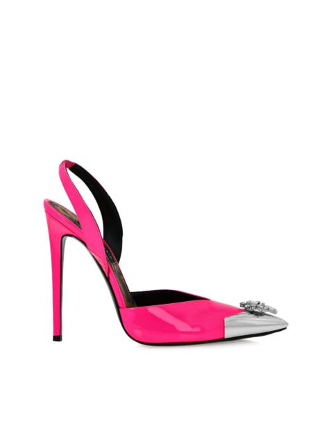 PHILIPP PLEIN diamond brooch patent leather slingback pumps