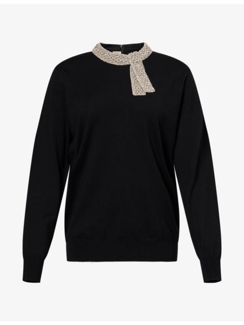 Valentino Crystal-Embellished Virgin-Wool Jumper