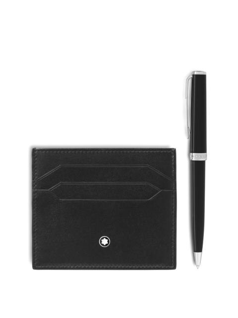 Montblanc SET WITH PIX BLACK BALLPOINT PEN & CARD HOLDER 6CC IN MEISTERSTÜCK LEATHER