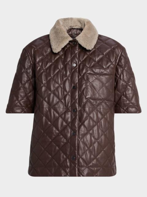 Brunello Cucinelli Lamb Shearling Collar Quilted Nappa Leather Shirt