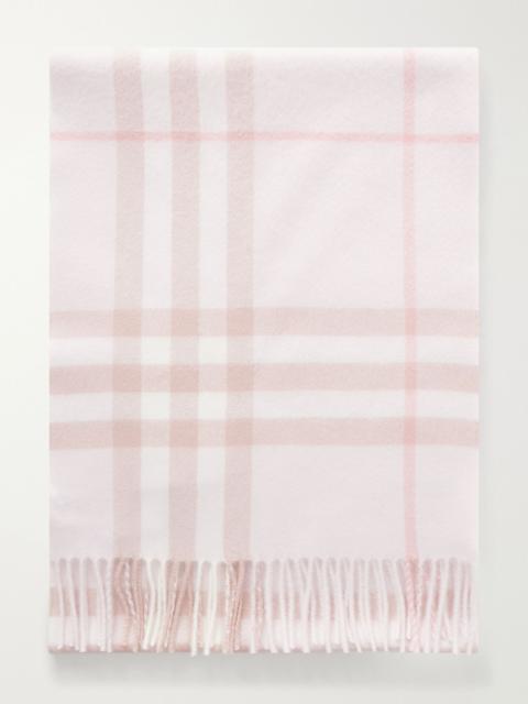Burberry Giant fringe-detail checked cashmere scarf Baby pink