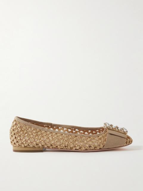 Roger Vivier Très Vivier Crystal-embellished Grosgrain-trimmed Raffia Ballet Flats