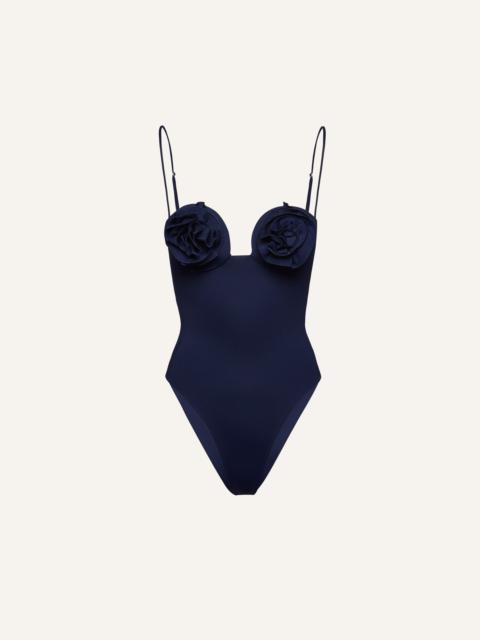 MAGDA BUTRYM 3D flower retro bustier swimsuit in navy
