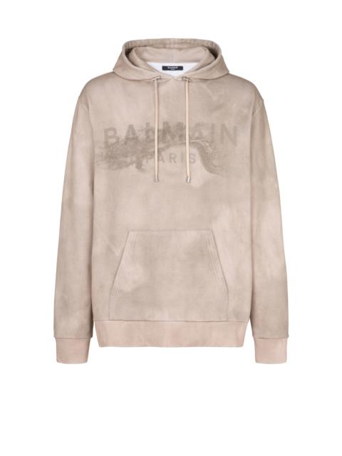 Hoodie in eco-responsible cotton with Balmain Paris desert logo print