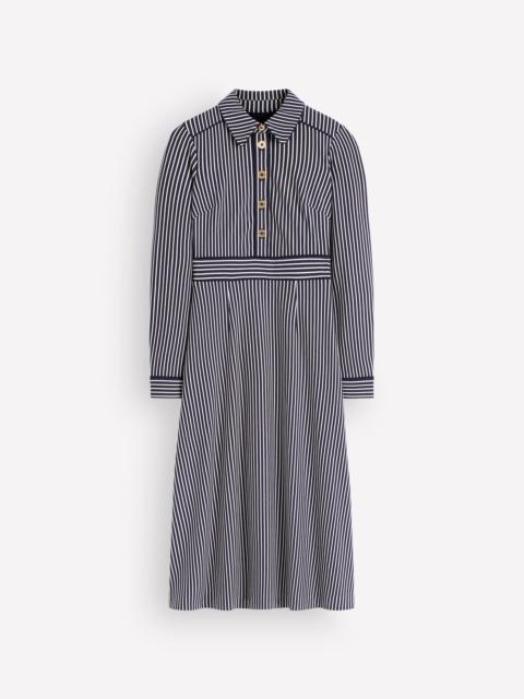 BODEN Etta Piping Detail Ponte Dress-Navy, Ivory Stripe