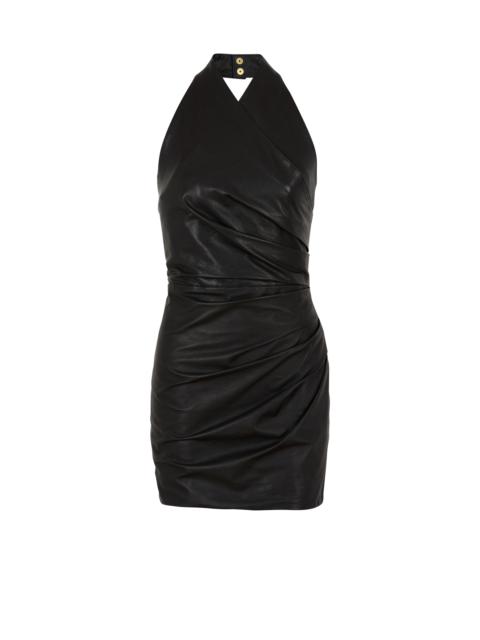Balmain Short draped leather halterneck dress
