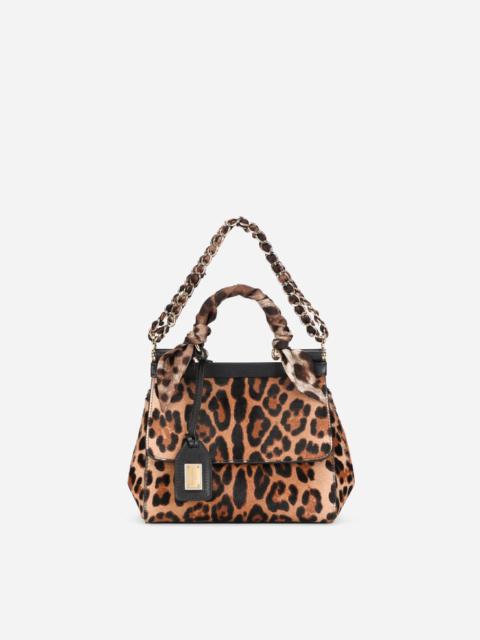 Small Sicily bag in leopard-print pony hair with scarf detail