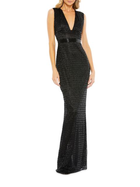 MAC DUGGAL Women's Beaded V-Neck Column Gown - Black