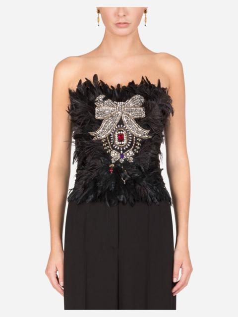 Dolce & Gabbana Feather bustier with crystal rhinestone decoration