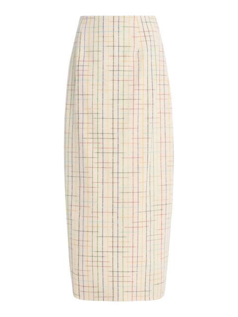 ROSIE ASSOULIN Exclusive Space-Dyed Checked Silk Midi Column Skirt multi