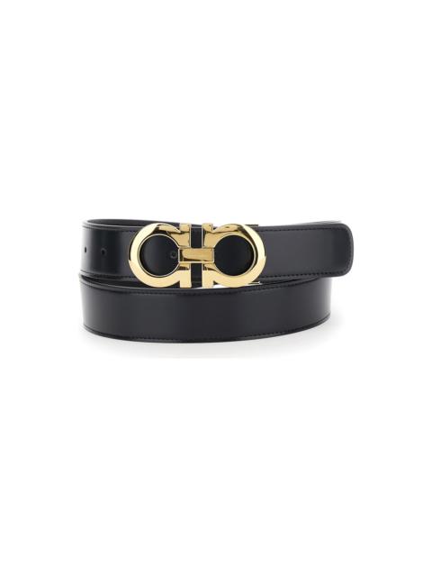 FERRAGAMO Black Belt With Gancini Buckle In Leather Man