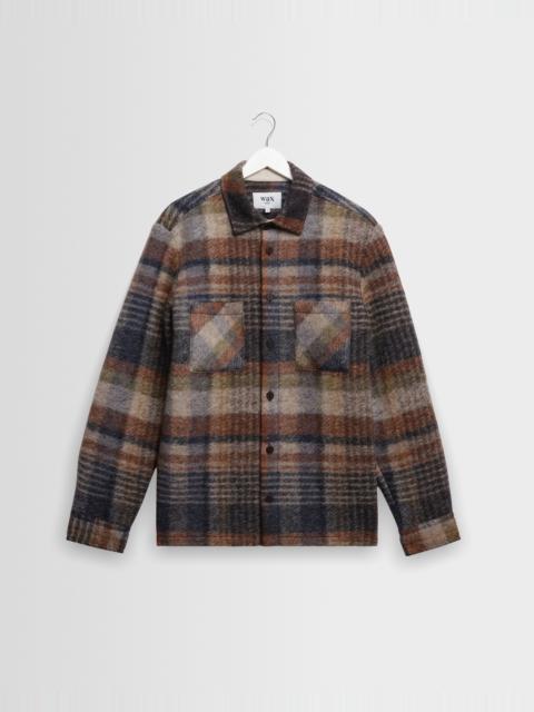 Wax London Whiting - Oatmeal And Multicolour Check Wool Blend Overshirt