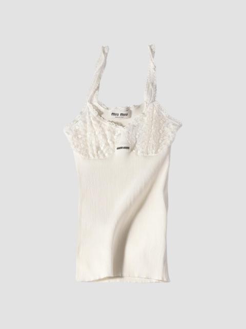 Miu Miu Women's Cotton and Lace Top - White
