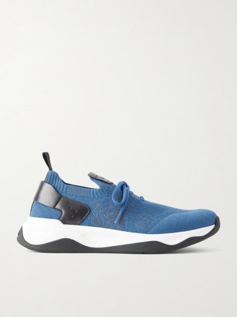 Berluti Shadow Leather-Trimmed Stretch-Knit Sneakers