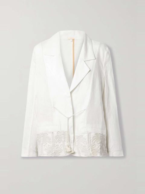 Johanna Ortiz + NET SUSTAIN Unfolded Moment embroidered linen and cotton-blend blazer