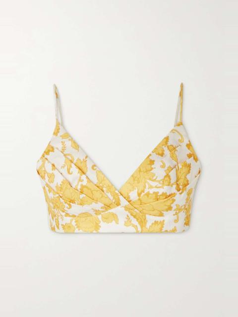 Postcard printed linen-canvas bra top