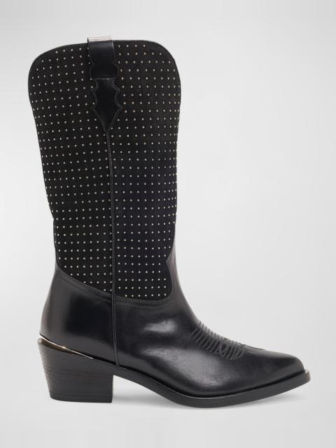 PARTLOW Woodley Studded Mixed Leather Western Boots