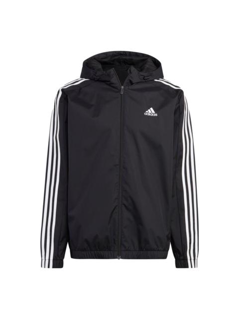 adidas Essentials 3-Stripes Woven Windbreaker 'Black' IB0384