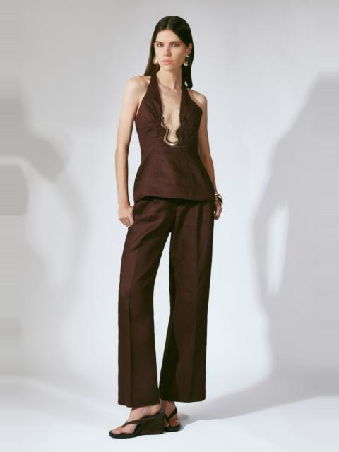 BARDOT Geordy Hipster Linen Pant In Chocolate