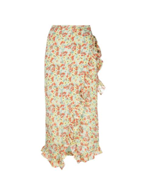 floral-print wrap skirt