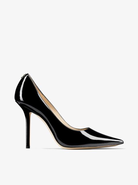 JIMMY CHOO Love 100
Black Patent Leather Pointed-Toe Pumps with JC Emblem