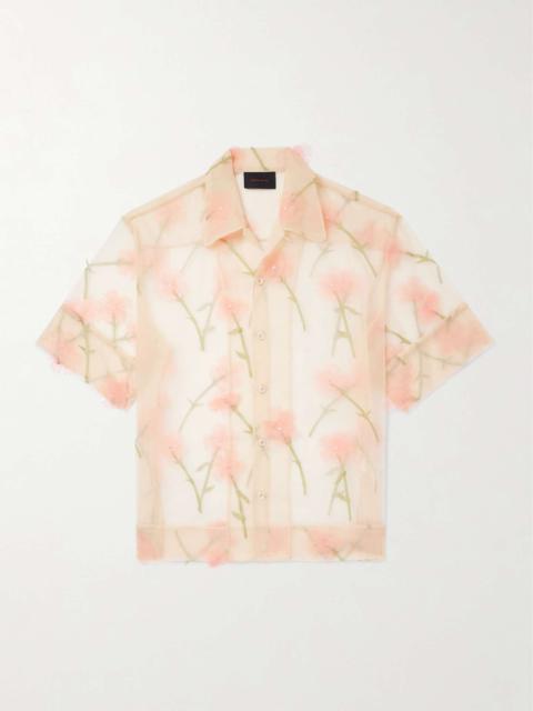 Simone Rocha Carnation Convertible-Collar Appliquéd Embroidered Organza Shirt
