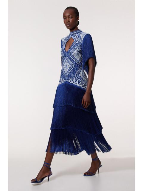 KAREN MILLEN Embellished Fringe Woven Maxi Dress