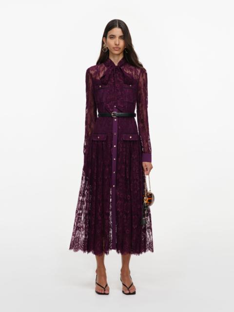 self-portrait Purple Lace Tie Neck Midi Dress