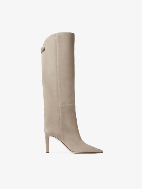 JIMMY CHOO Alizze Knee Boot 85
Taupe Suede Knee-High Boots