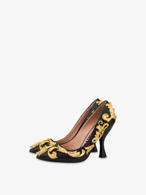 Moschino BAROQUE FLOURISH DETAILS CALFSKIN COURT SHOES