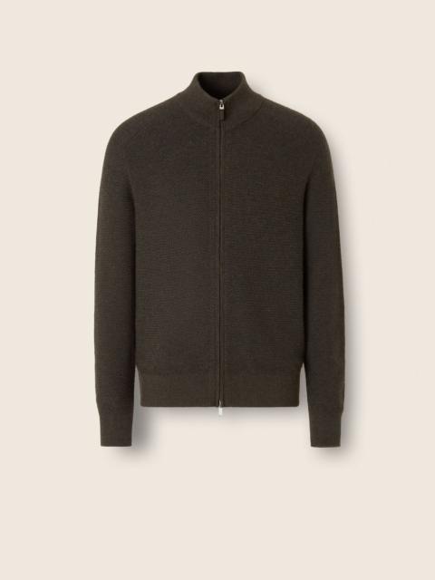ZEGNA DARK OLIVE GREEN AND DARK GREY CASHSETA FULL ZIP CARDIGAN