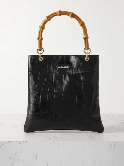 Bamboo-trimmed snake-effect leather tote