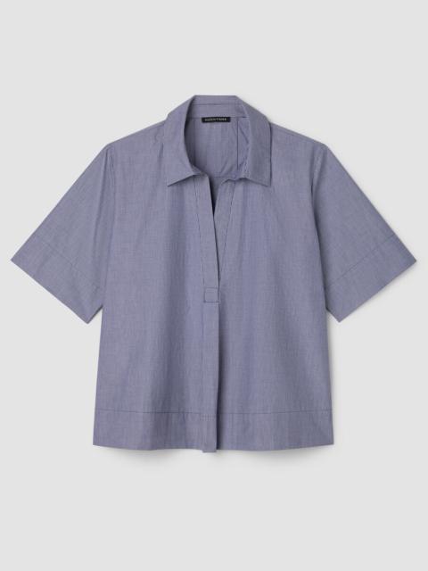 EILEEN FISHER Striped Organic Cotton Poplin Split Neck Top