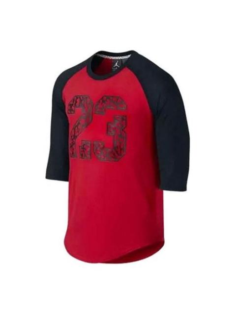 Nike Men's Nike Numeric Printing Colorblock Round Neck Pullover Short Sleeve Red T-Shirt 718762-687