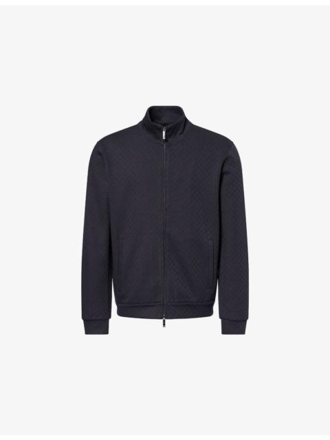 EMPORIO ARMANI Monogram-Pattern High-Neck Cotton-Blend Track Jacket
