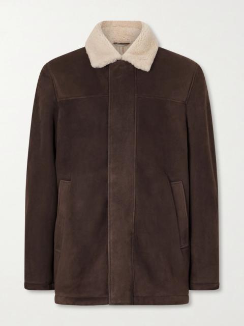Canali Shearling-Trimmed Suede Jacket Brown