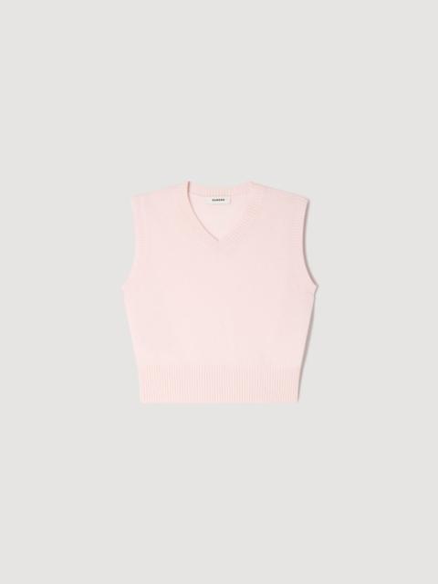 Sandro EMBROIDERED SHORT WOOL CASHMERE VEST
