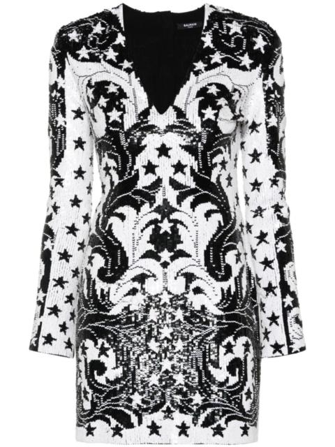 Balmain graphic-pattern sequinned mini dress