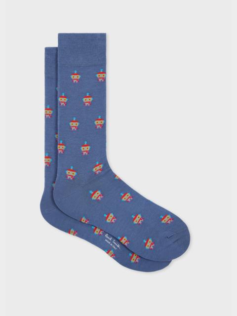 Paul Smith Blue Cotton-Blend 'Robot' Socks