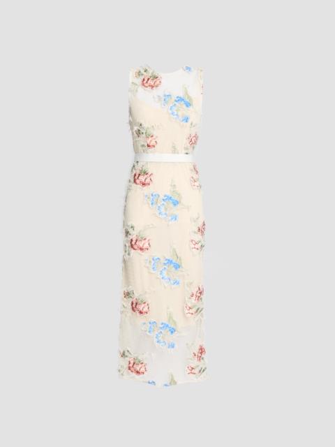 Erdem EMBROIDERED SHREDDED MESH PENCIL MIDI DRESS