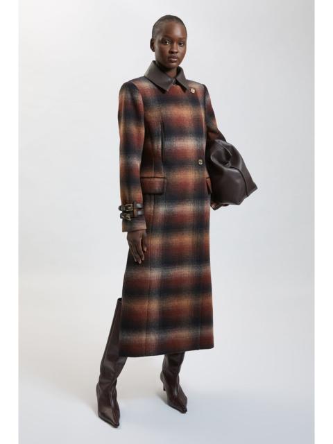 KAREN MILLEN Check Wool PU Tipped Long Coat