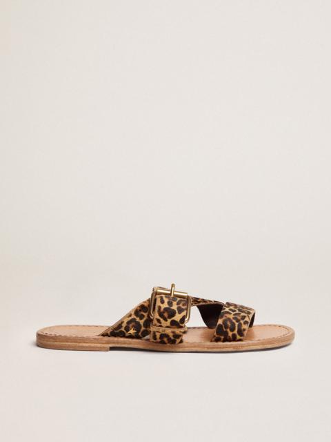 Golden Goose Women's flat sandals in leopard print pony skin