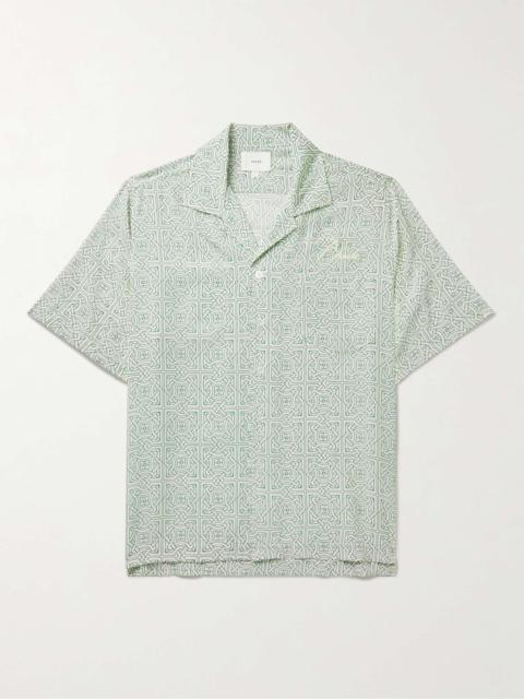 Camp-Collar Logo-Embroidered Printed Silk-Twill Shirt