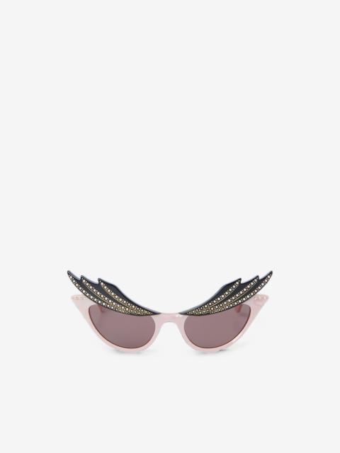 GUCCI crystal-embellished wing-frame sunglasses
