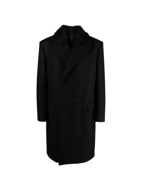 double-breasted fur-collar coat